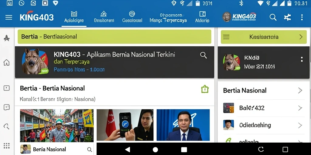 Antarmuka utama <strong>KING403</strong> menunjukkan berbagai kategori berita nasional dengan jelas.