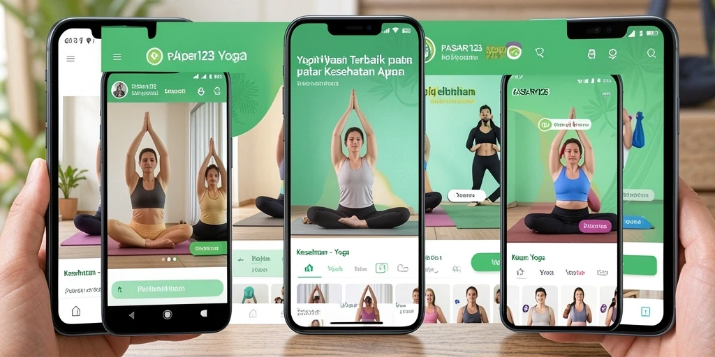 Tampilan antarmuka PASAR123 yang menawan dengan sesi yoga interaktif.
